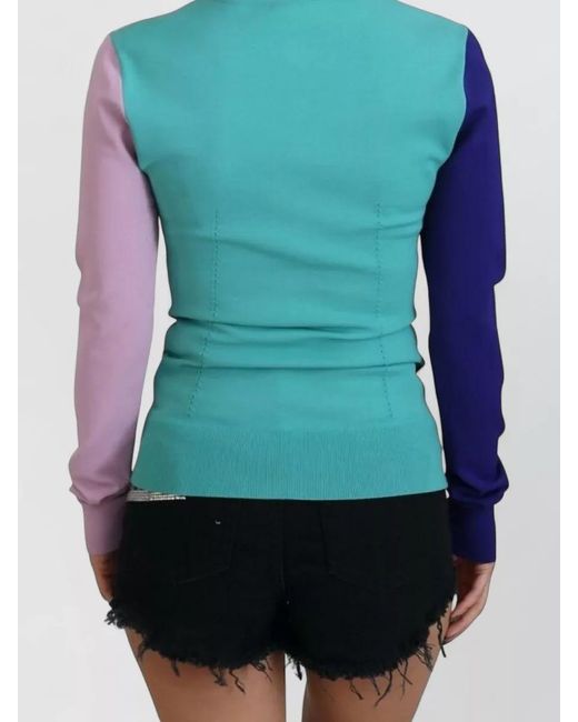 Dolce & Gabbana Purple V Neck Viscose Long Sleeve Sweater