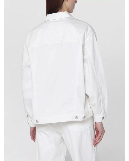 Anine Bing White Collared Jacket Chest Pockets Long Sleeves