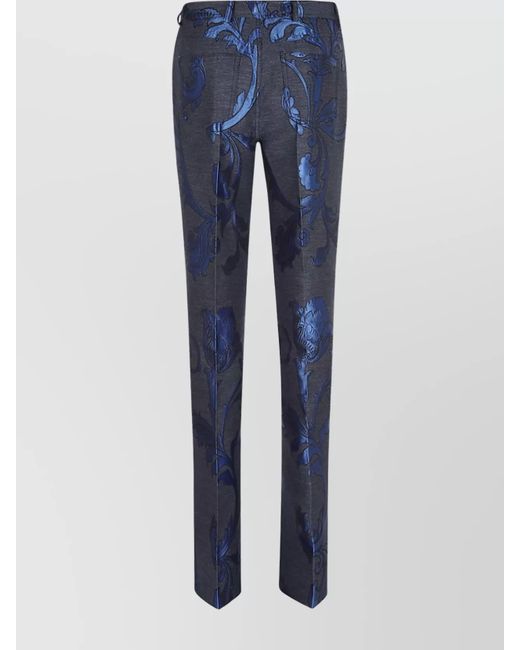 Etro Blue Floral Pattern Denim Trousers