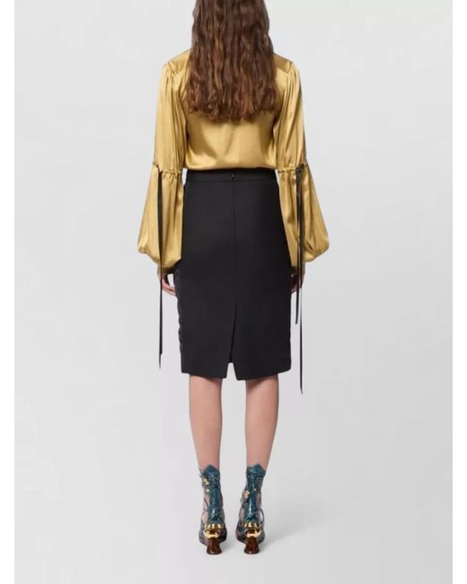 Nina Ricci Black Wool Ruched Midi Skirt