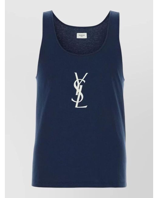 Saint Laurent Blue Cotton Logo Sleeveless Tank Top for men