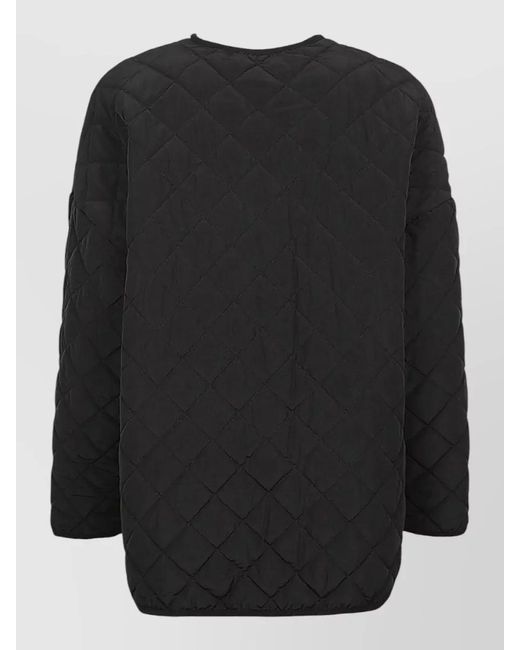 Sandbeige Black Quilted Short Jacket Mandarin Collar