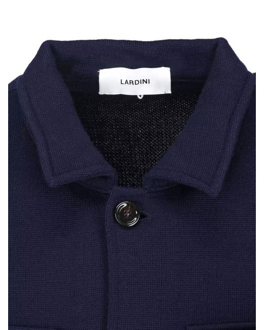 Lardini Blue Collared Jacket Long Sleeves Textured Fabric Pockets for men