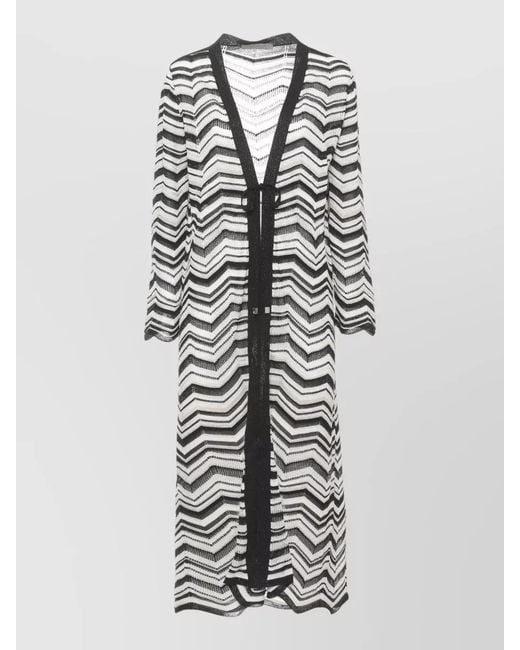 D.exterior White Long Cardigan Beachwear Lurex Pattern Tie