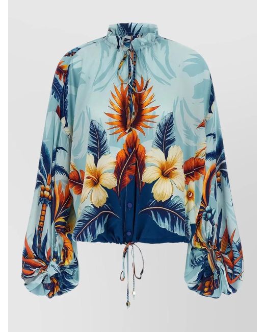 F.R.S For Restless Sleepers Blue Archilo Shirt Drawstring Hem Floral Print