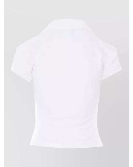 Courreges White Cropped V-Neck Short-Sleeve Polo Top
