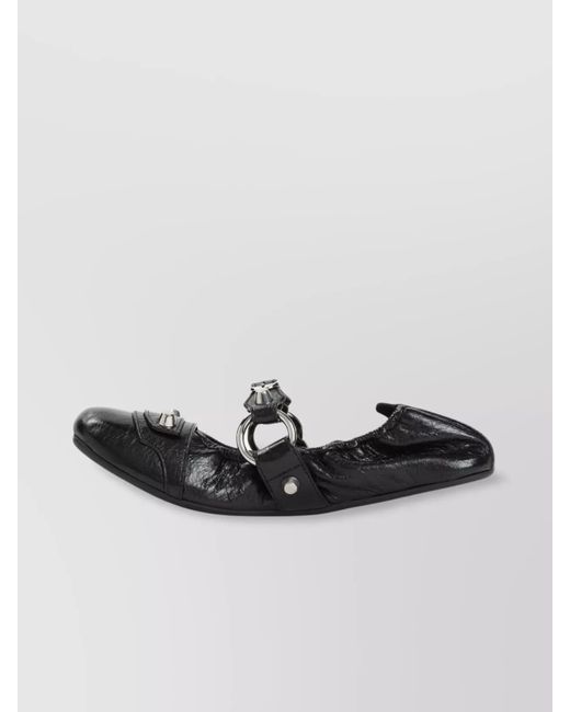 Balenciaga Black Leather City Ballerina Shoes