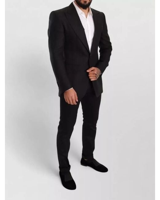 Dolce & Gabbana Black Linen Slim Fit Blazer Jacket for men