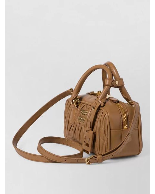 Miu Miu Brown Shoulder Bag Detachable Strap Quilted Top Handle