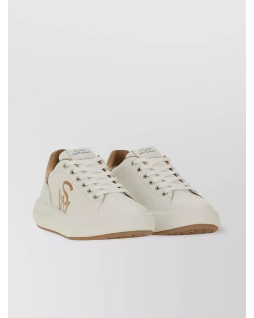 Stuart Weitzman White Pro Sneaker With Contrast Heel Tab