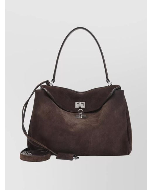 Balenciaga Brown Suede Top Handle Shoulder Bag With Strap