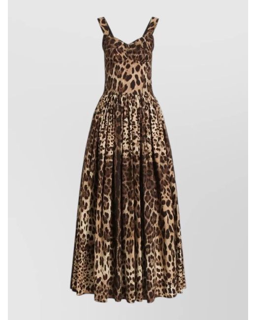 Dolce & Gabbana Multicolor Leo Print Cotton Midi Dress