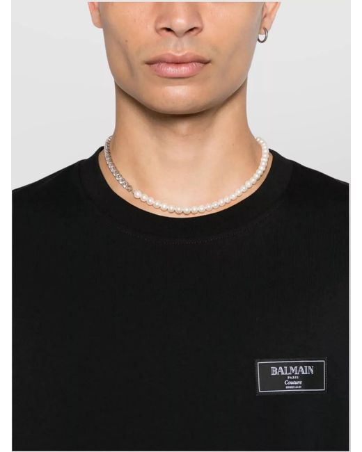 Balmain Black Organic Cotton Regular-Fit Logo-Print T-Shirt for men