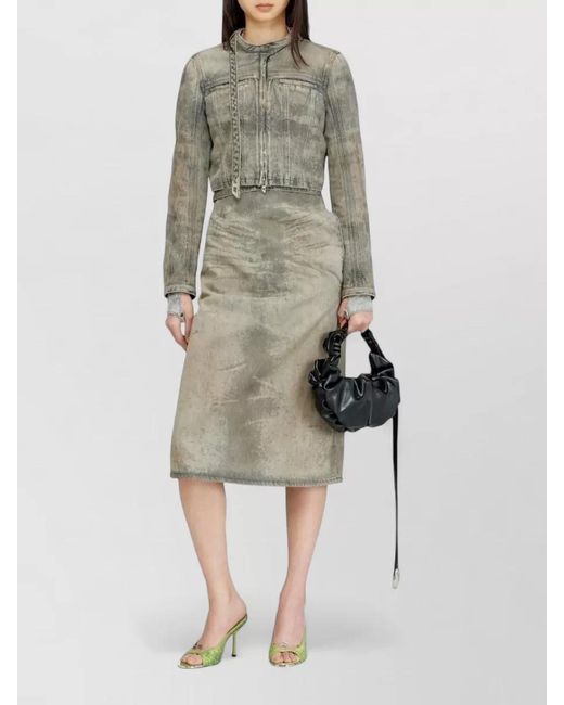DIESEL Gray Cotton Denim Midi Skirt Belt Loops