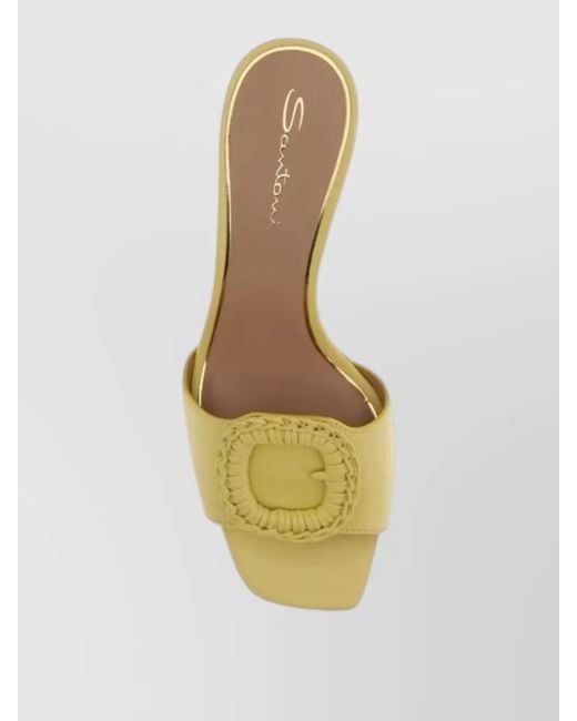 Santoni Yellow Leather Asymmetric-Heel Mules