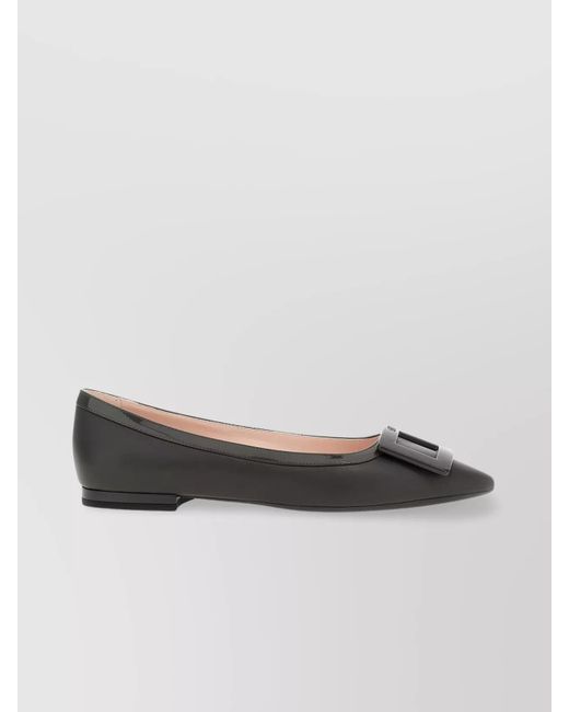 Roger Vivier Gray Pointed Toe Square Buckle Ballet Flats