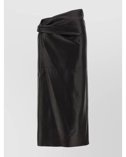 Alberta Ferretti Black Draped High Waist Midi Skirt