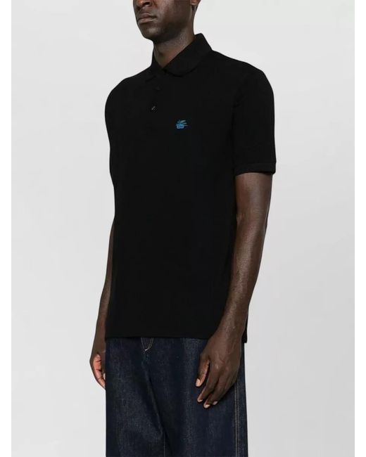 Etro Black Cotton Piqué Embroidered Polo Shirt for men