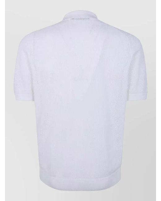 Tagliatore White Short Sleeve Shirt Sheer Fabric Ribbed Hem for men