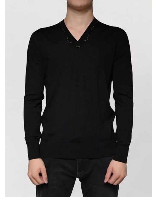 Dolce & Gabbana Black V Neck Pullover Sweater Chain for men