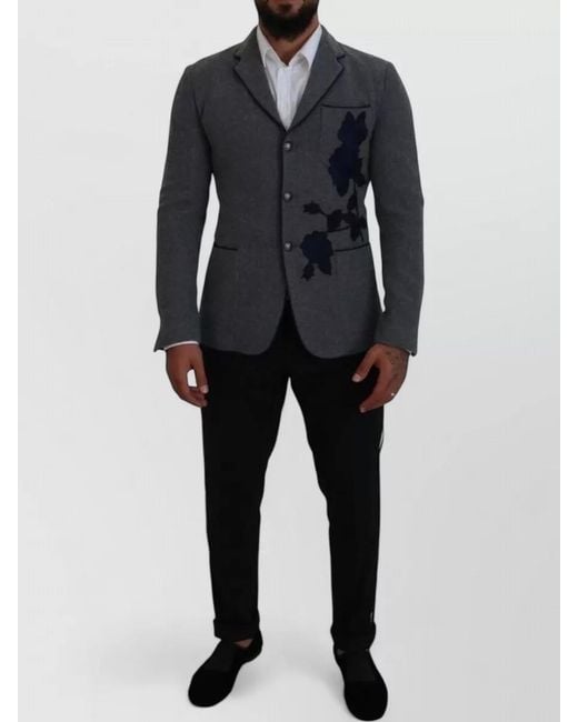 Dolce & Gabbana Blue Wool Slim-Fit Blazer for men
