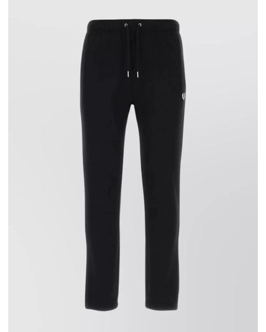 Fred Perry Black Cotton Hemline Cuffed Trousers for men