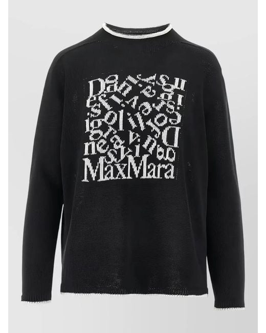 Max Mara Black Linen Sweater Crew Neck Embroidered Front