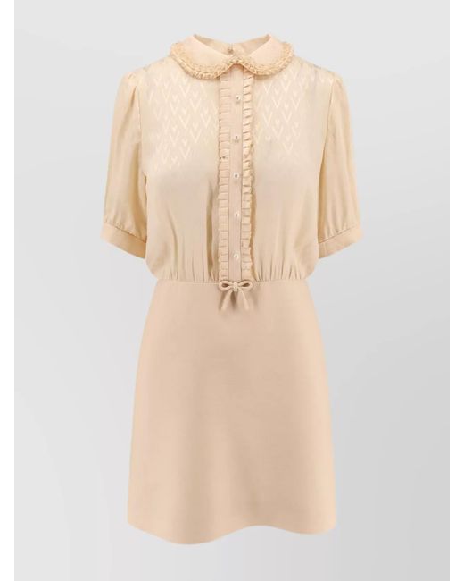 Valentino Natural Silk Wool Short-Sleeve Mini Dress