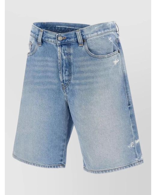 DIESEL Blue Denim Distressed Regular-Fit Knee-Length Shorts for men