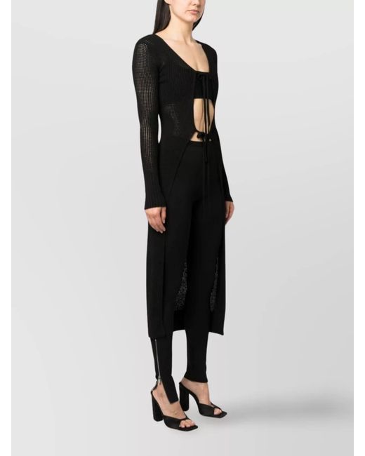 ANDREADAMO Black Ribbed Semi-Sheer Racerback Long Knitted Cardigan
