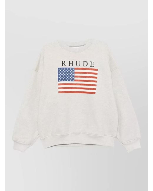 Rhude White Crew Neck Sweatshirt Usa Flag Graphic for men