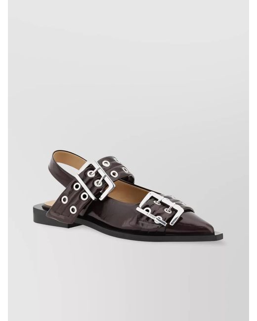 Ganni Multicolor Patent Leather Buckle Slingback Ballerina Shoes
