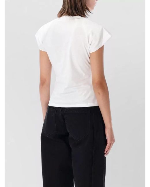 Isabel Marant White Cotton Draped V-Neck Short-Sleeve Blouse