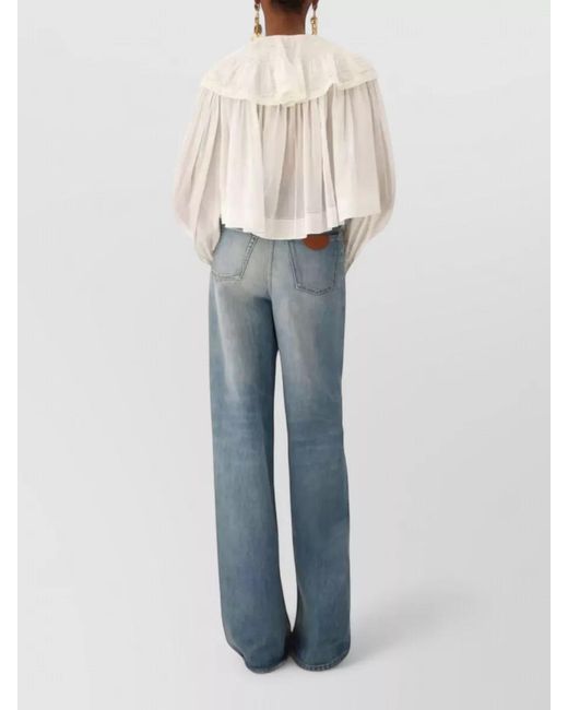 Chloé White Cotton Voile Lace Top Long Sleeves Ruffles