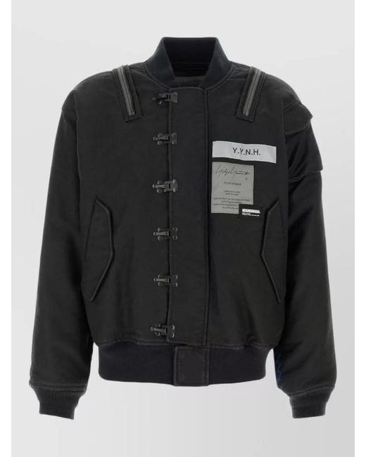 Yohji Yamamoto Black Denim Neighborhood Bomber Jacket Graphic Patches for men