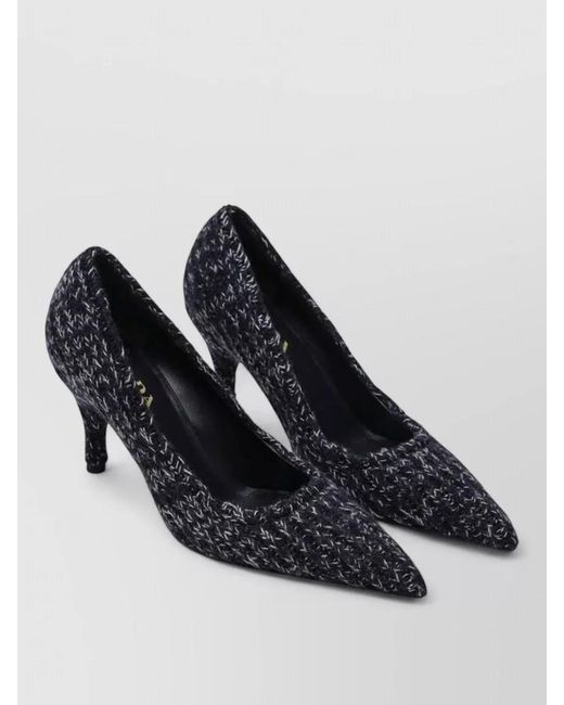 Prada Black Pumps Pointed Toe Textured Fabric Design