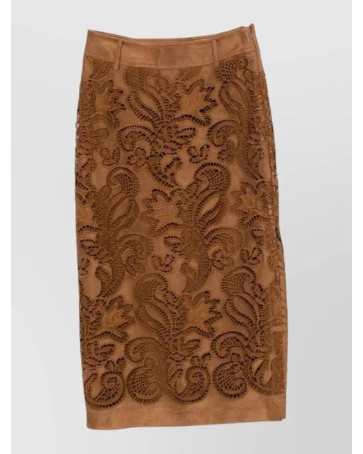 ERMANNO FIRENZE Brown High Waisted Embroidered Midi Skirt Belt