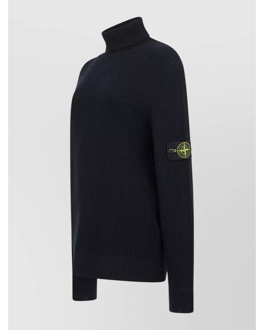 Stone Island Blue Virgin Wool Turtleneck Sweater for men