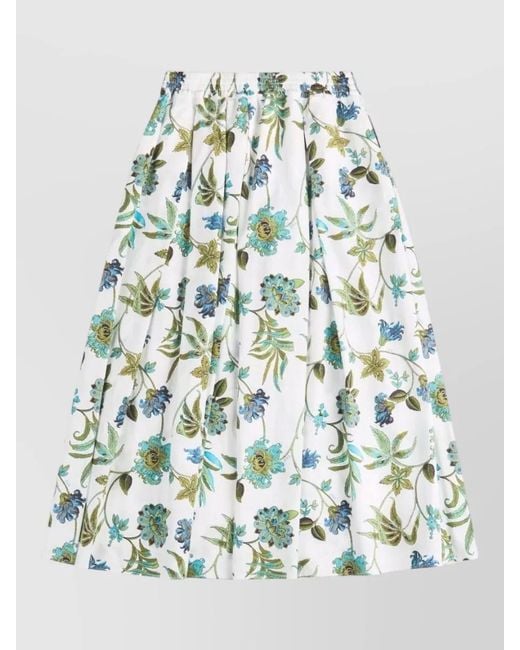 Fay Multicolor Cotton Skirt Floral Print Pleated Pockets