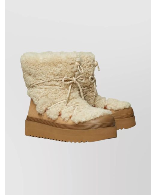 Tory Burch Natural Shearling Lace-Up Platform Boots