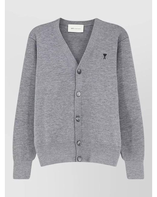 AMI Gray V Neck Knit Sweater Long Sleeves for men
