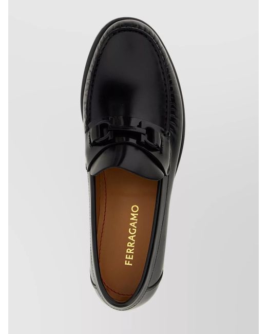 Ferragamo Black Stitched Moc Round Loafers for men