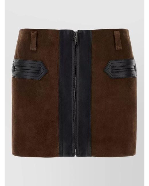 Marni Brown Suede Mini Skirt Belt Loops Contrast Panel