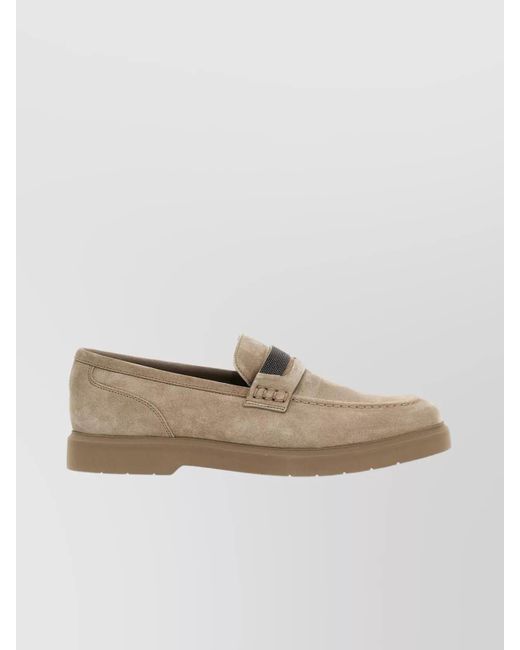 Brunello Cucinelli Natural Suede Crystal Embellished Penny Loafers