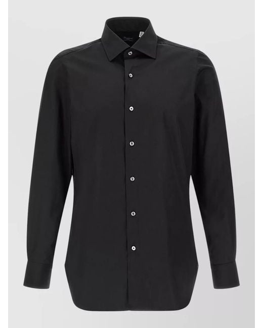 Finamore 1925 Black Napoli Button Down Collar Long Sleeve Shirt for men