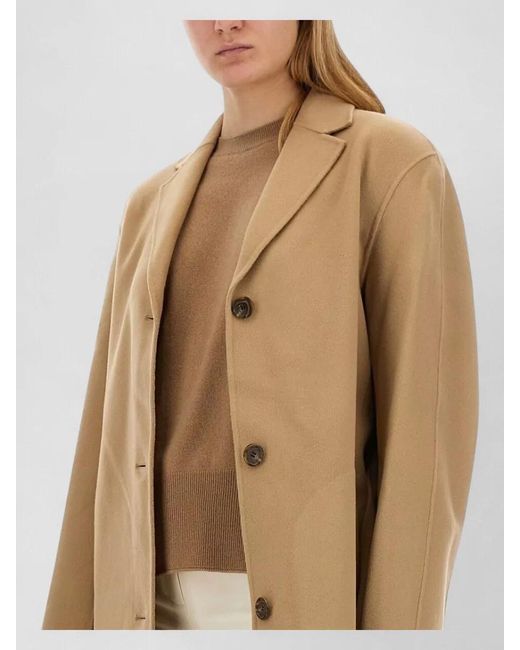 Theory Natural Long Coat Belted Waist Notched Lapels
