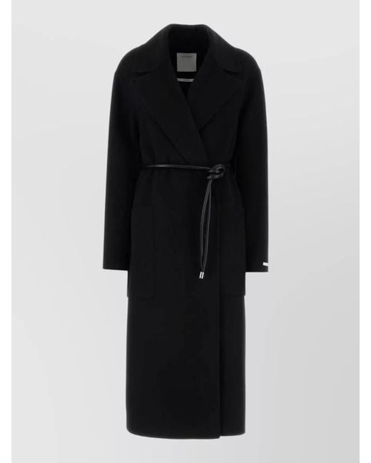 Sportmax Black Zannata Wool Coat Belted Long Lapel