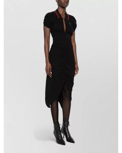 Vivienne Westwood Black Cotton V-Neck Asymmetric Ruffled Midi Dress