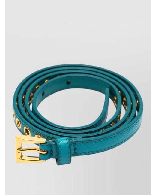Prada Green Calf Leather Skinny Eyelet Belt