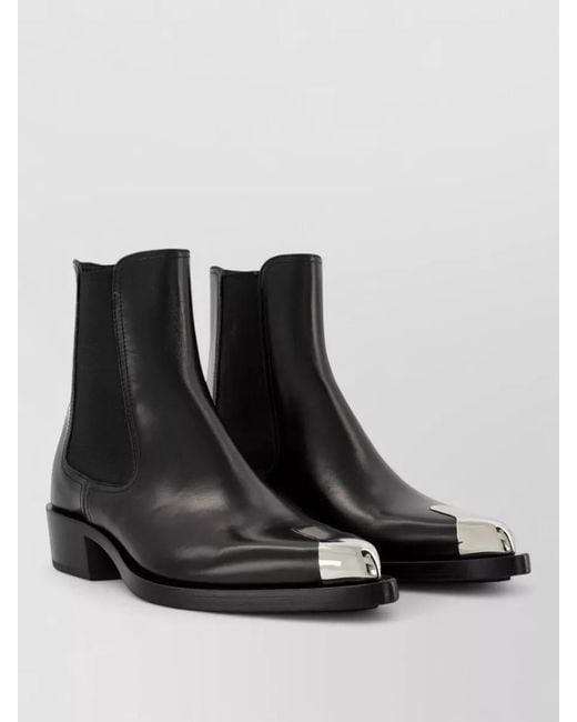 McQueen Black Boxcar Boots Lambskin Leather Metal Toe